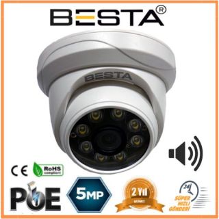 Besta 5 MP IP POE WARM LED Dahili Mikrofonlu Dome Güvenlik Kamerası KD-5250W